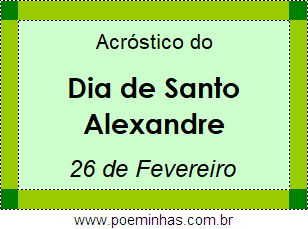 Acróstico Dia de Santo Alexandre