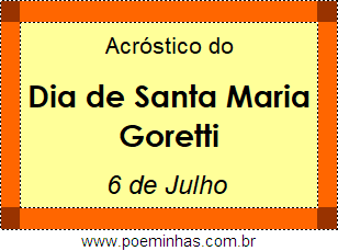 Acróstico Dia de Santa Maria Goretti