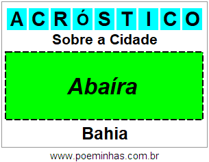 Acróstico Para Imprimir Sobre a Cidade Abaíra