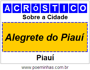 Acróstico Para Imprimir Sobre a Cidade Alegrete do Piauí