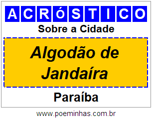 Acróstico Para Imprimir Sobre a Cidade Algodão de Jandaíra