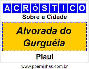 Acróstico Para Imprimir Sobre a Cidade Alvorada do Gurguéia