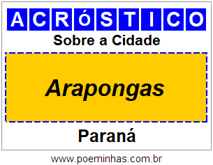 Acróstico Para Imprimir Sobre a Cidade Arapongas