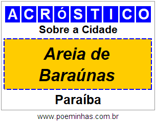 Acróstico Para Imprimir Sobre a Cidade Areia de Baraúnas