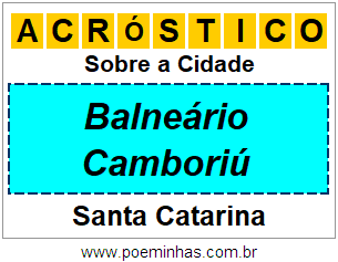 Acróstico Para Imprimir Sobre a Cidade Balneário Camboriú