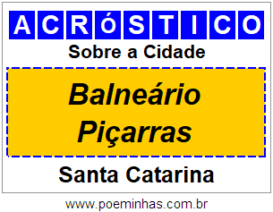 Acróstico Para Imprimir Sobre a Cidade Balneário Piçarras