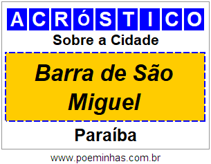 Acróstico Para Imprimir Sobre a Cidade Barra de São Miguel