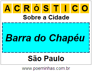 Acróstico Para Imprimir Sobre a Cidade Barra do Chapéu