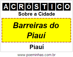 Acróstico Para Imprimir Sobre a Cidade Barreiras do Piauí
