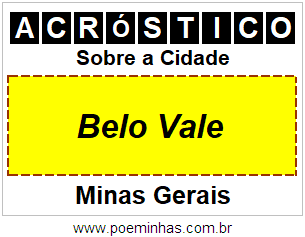 Acróstico Para Imprimir Sobre a Cidade Belo Vale