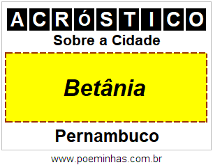 Acróstico Para Imprimir Sobre a Cidade Betânia