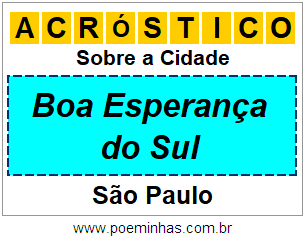 Acróstico Para Imprimir Sobre a Cidade Boa Esperança do Sul