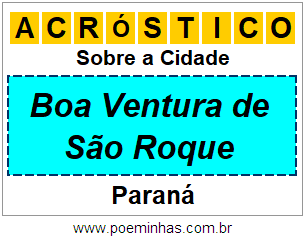 Acróstico Para Imprimir Sobre a Cidade Boa Ventura de São Roque