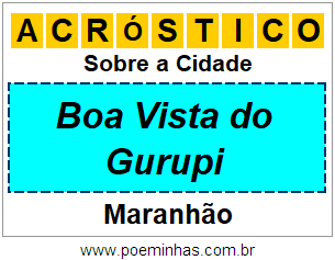 Acróstico Para Imprimir Sobre a Cidade Boa Vista do Gurupi