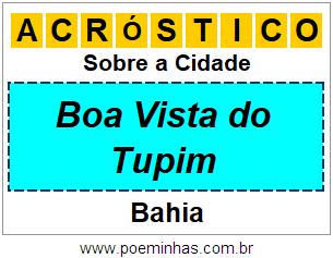 Acróstico Para Imprimir Sobre a Cidade Boa Vista do Tupim