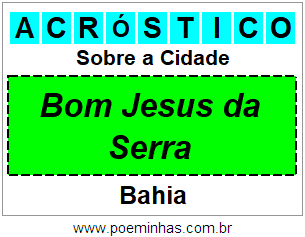 Acróstico Para Imprimir Sobre a Cidade Bom Jesus da Serra