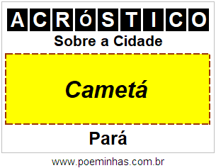 Acróstico Para Imprimir Sobre a Cidade Cametá