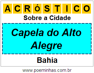 Acróstico Para Imprimir Sobre a Cidade Capela do Alto Alegre