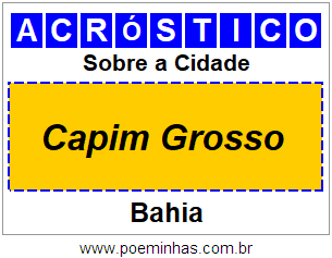 Acróstico Para Imprimir Sobre a Cidade Capim Grosso