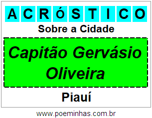 Acróstico Para Imprimir Sobre a Cidade Capitão Gervásio Oliveira