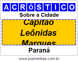 Acróstico Para Imprimir Sobre a Cidade Capitão Leônidas Marques