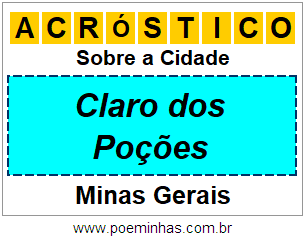 Acróstico Para Imprimir Sobre a Cidade Claro dos Poções