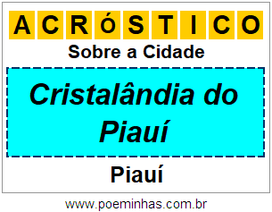 Acróstico Para Imprimir Sobre a Cidade Cristalândia do Piauí