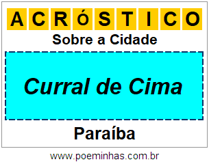 Acróstico Para Imprimir Sobre a Cidade Curral de Cima