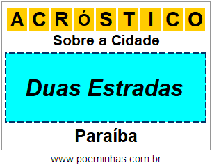 Acróstico Para Imprimir Sobre a Cidade Duas Estradas