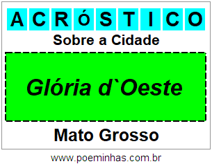 Acróstico Para Imprimir Sobre a Cidade Glória d`Oeste