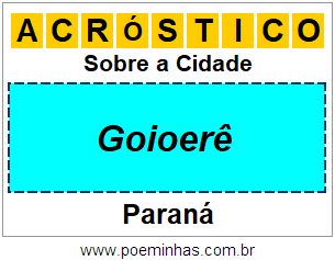 Acróstico Para Imprimir Sobre a Cidade Goioerê