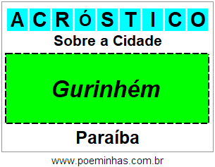 Acróstico Para Imprimir Sobre a Cidade Gurinhém