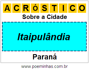 Acróstico Para Imprimir Sobre a Cidade Itaipulândia