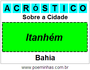 Acróstico Para Imprimir Sobre a Cidade Itanhém