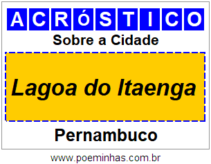 Acróstico Para Imprimir Sobre a Cidade Lagoa do Itaenga