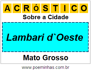 Acróstico Para Imprimir Sobre a Cidade Lambari d`Oeste