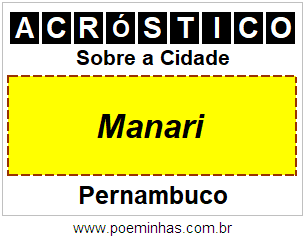 Acróstico Para Imprimir Sobre a Cidade Manari