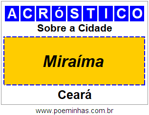 Acróstico Para Imprimir Sobre a Cidade Miraíma