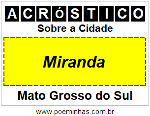 Acróstico Para Imprimir Sobre a Cidade Miranda