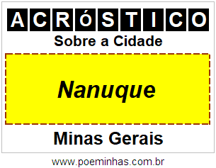 Acróstico Para Imprimir Sobre a Cidade Nanuque