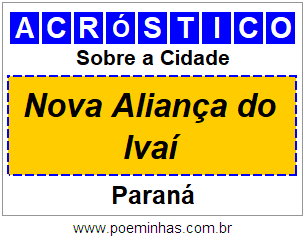 Acróstico Para Imprimir Sobre a Cidade Nova Aliança do Ivaí