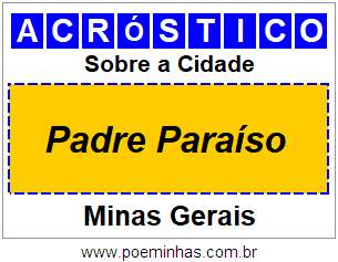 Acróstico Para Imprimir Sobre a Cidade Padre Paraíso