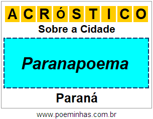 Acróstico Para Imprimir Sobre a Cidade Paranapoema