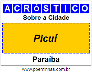 Acróstico Para Imprimir Sobre a Cidade Picuí