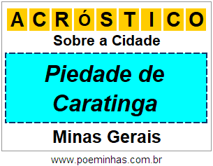 Acróstico Para Imprimir Sobre a Cidade Piedade de Caratinga