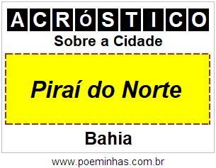 Acróstico Para Imprimir Sobre a Cidade Piraí do Norte