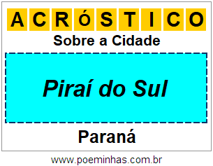 Acróstico Para Imprimir Sobre a Cidade Piraí do Sul