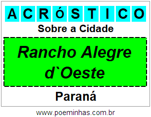 Acróstico Para Imprimir Sobre a Cidade Rancho Alegre d`Oeste