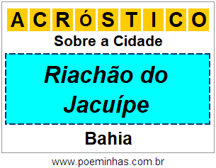 Acróstico Para Imprimir Sobre a Cidade Riachão do Jacuípe