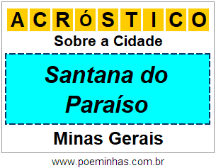 Acróstico Para Imprimir Sobre a Cidade Santana do Paraíso